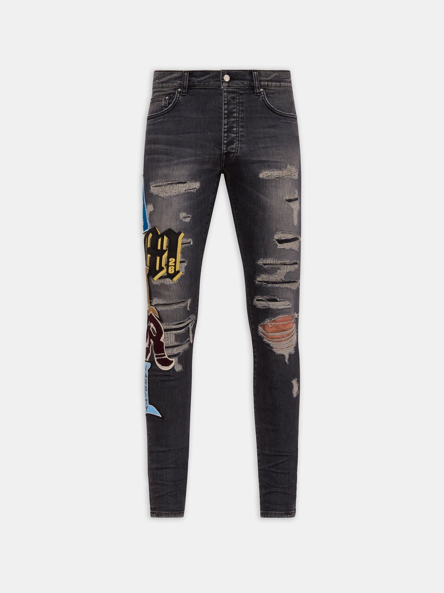 VARSITY PATCH SKINNY JEAN - Black Sand