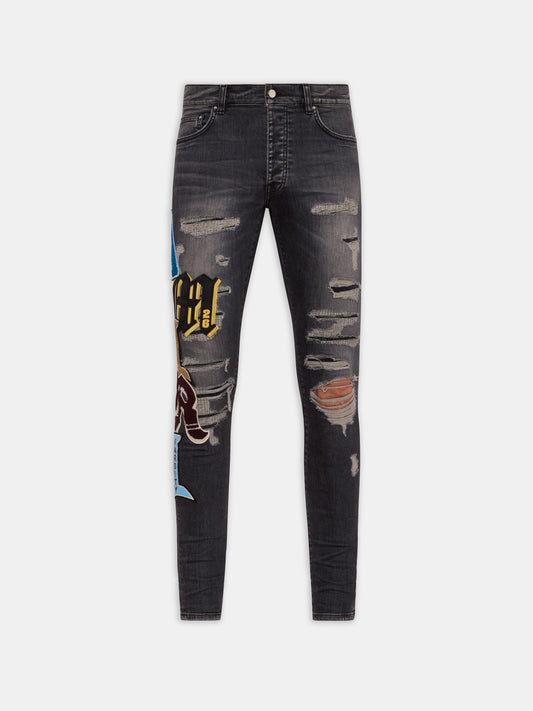 VARSITY PATCH SKINNY JEAN - Black Sand
