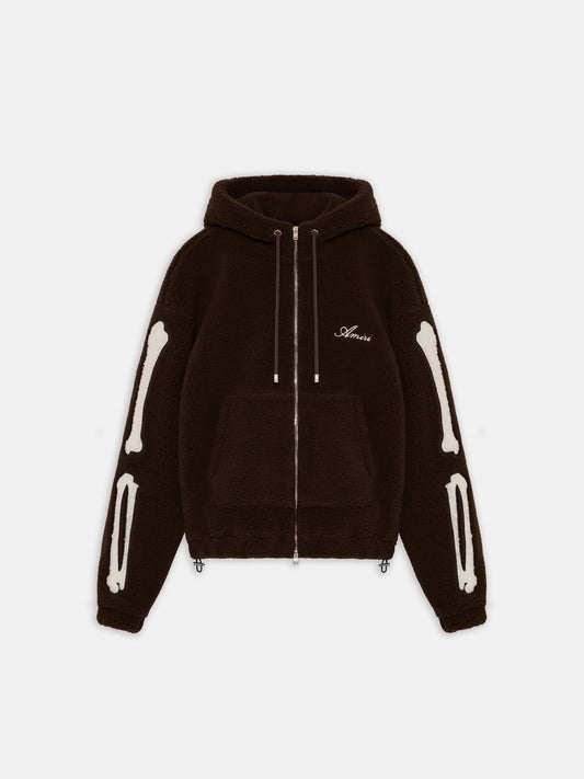 BONES FLEECE ZIP HOODIE - Dark Brown