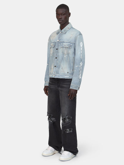 BONES STUDDED TRUCKER JACKET - Perfect Antique Indigo