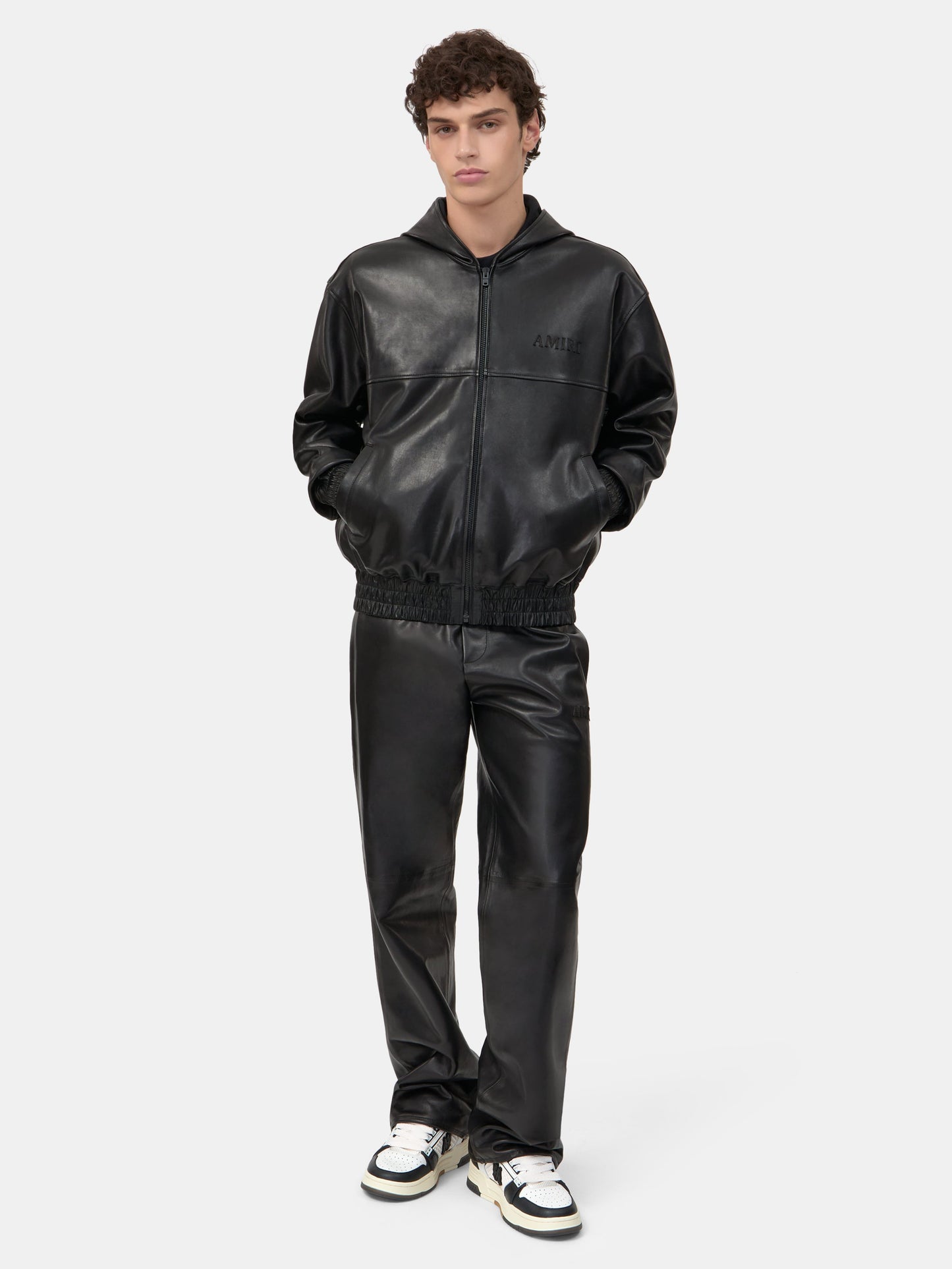 LEATHER TRACK PANT - Black