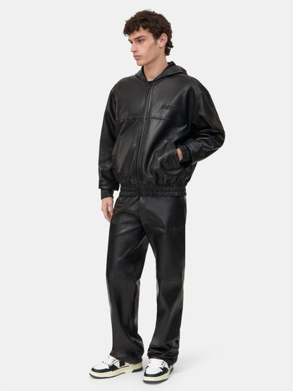 LEATHER TRACK PANT - Black