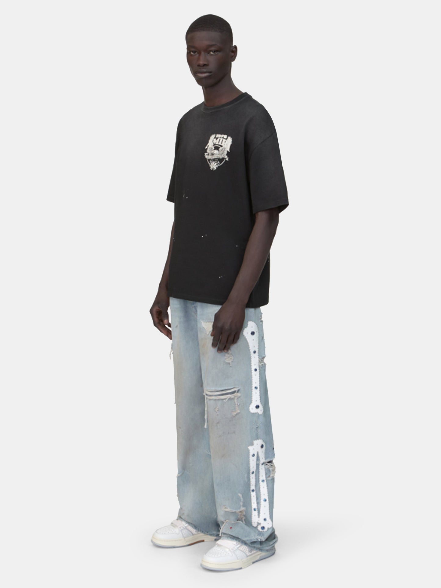 BONES STUDDED BAGGY JEAN - Perfect Antique Indigo