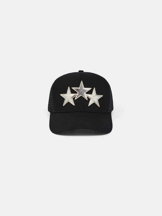 3 STAR METALLIC TRUCKER HAT - Black/Silver