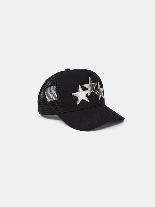 3 STAR METALLIC TRUCKER HAT - Black/Silver