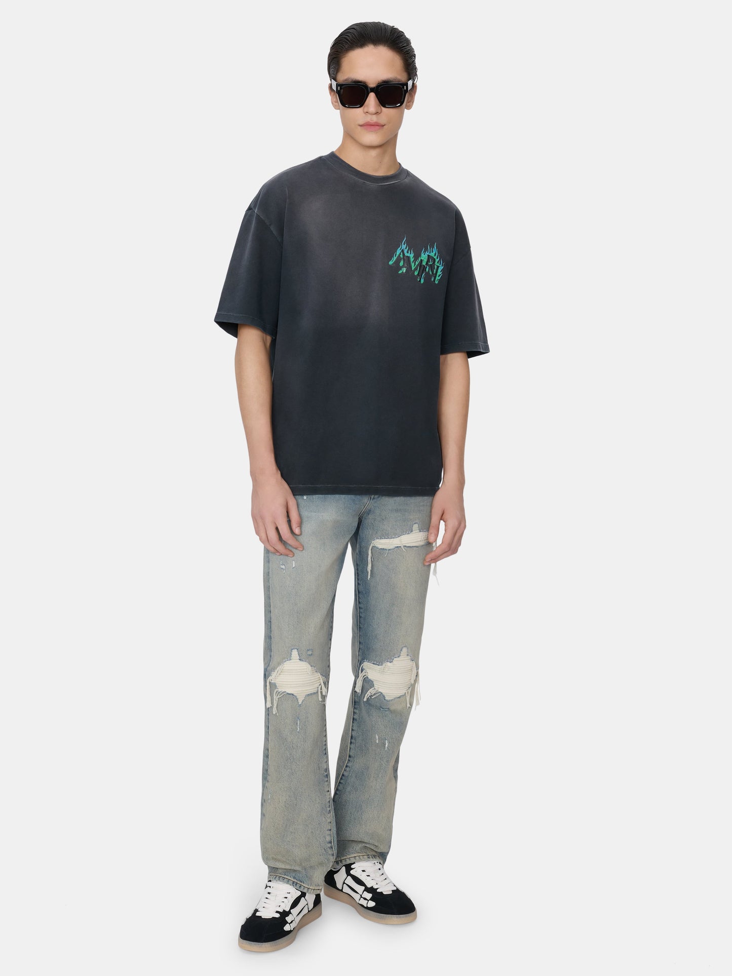 CRYSTAL AR FLAMES OVERSIZED TEE - Black