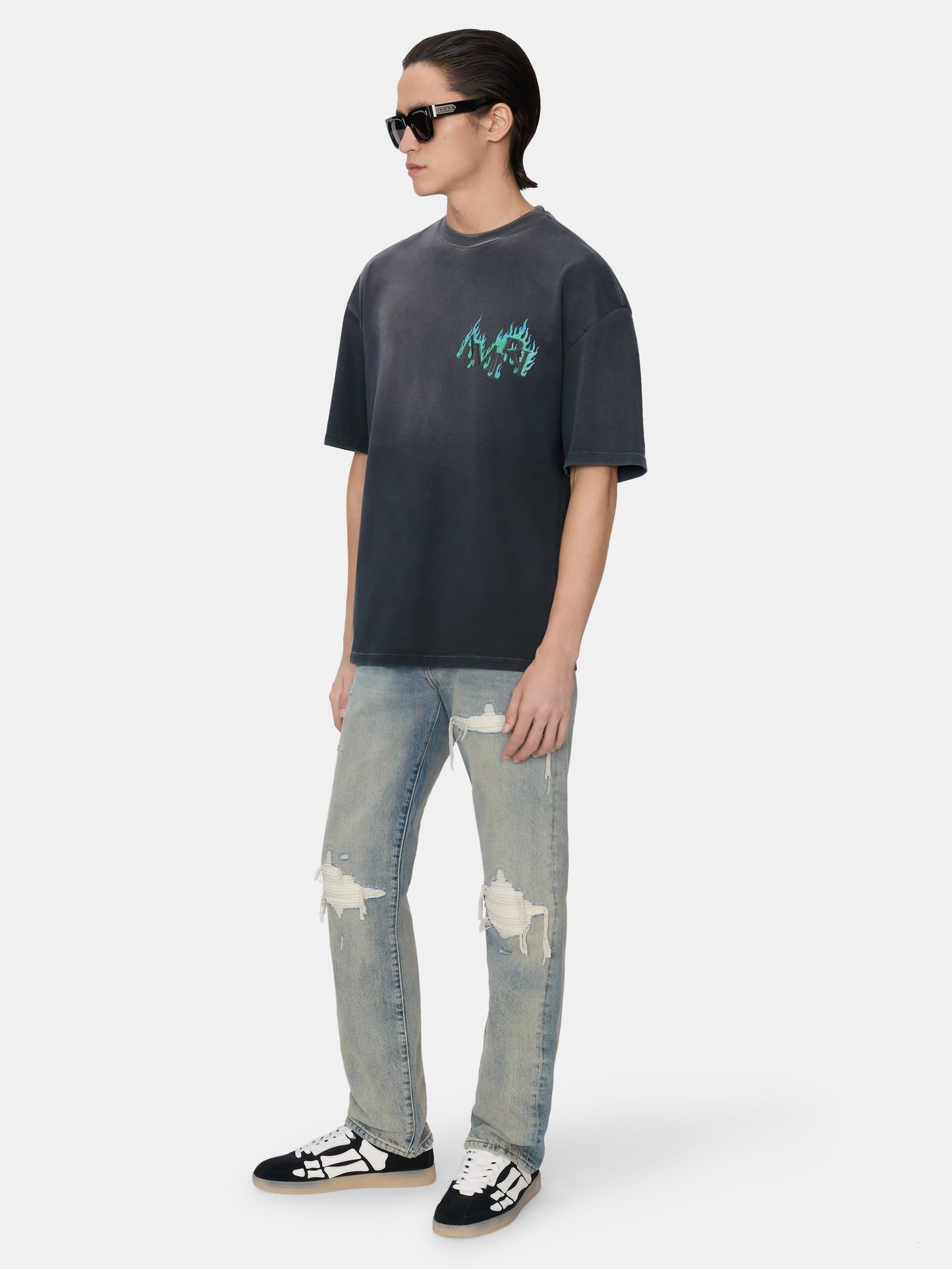 CRYSTAL AR FLAMES OVERSIZED TEE - Black