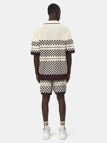 CHECKERED MESH SHORT - Alabaster