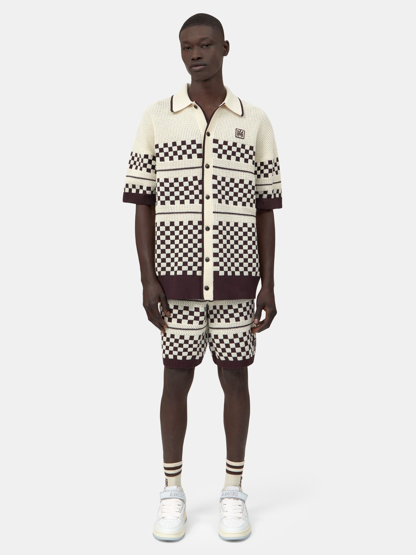 CHECKERED MESH SHORT - Alabaster