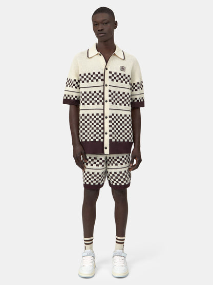 CHECKERED MESH SHORT - Alabaster