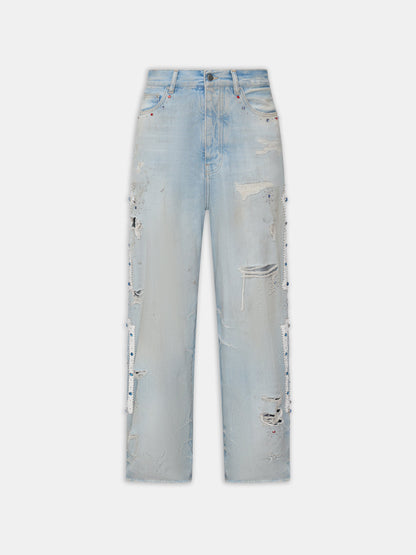 BONES STUDDED BAGGY JEAN - Perfect Antique Indigo