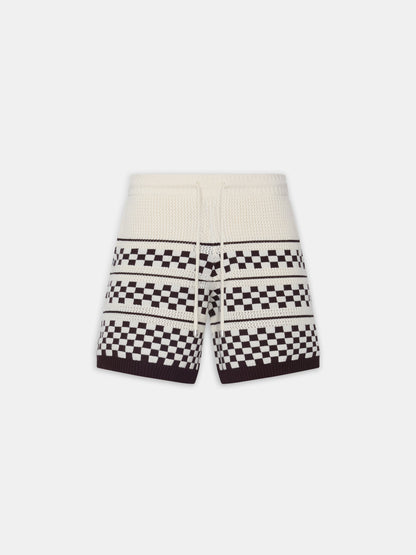 CHECKERED MESH SHORT - Alabaster