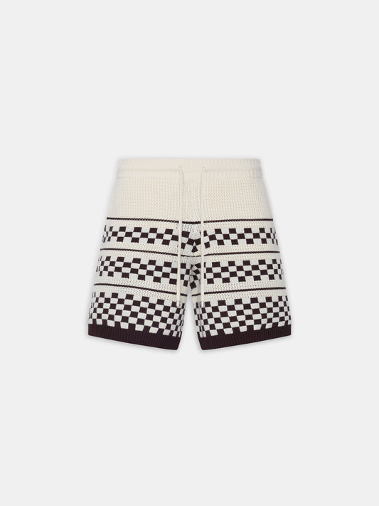 CHECKERED MESH SHORT - Alabaster