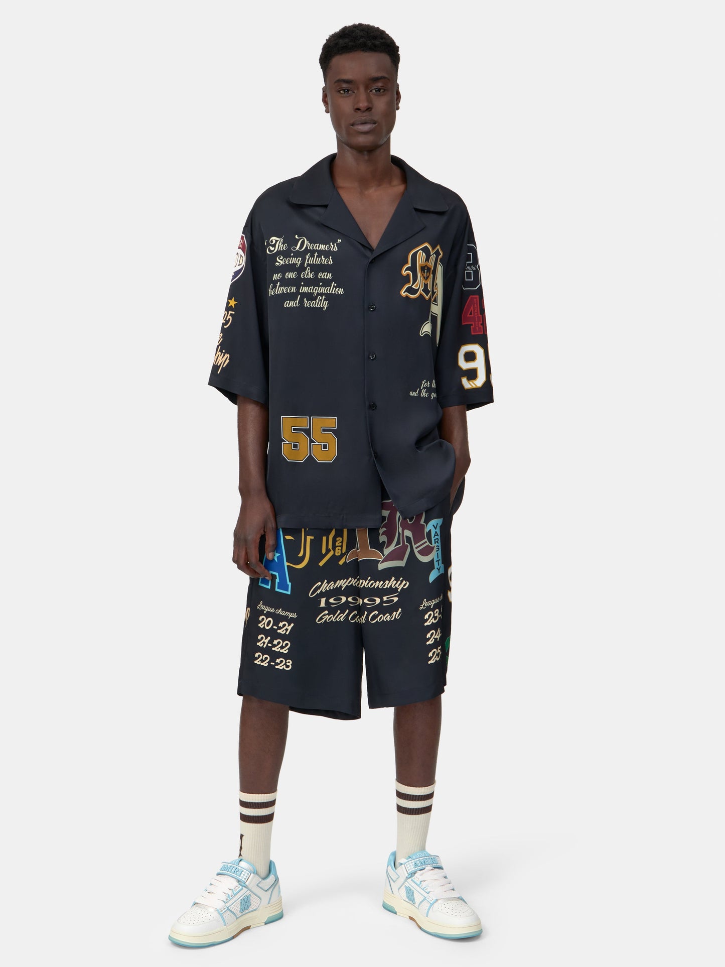 VARSITY PATCH OVERSIZED CAMP SHIRT - Black
