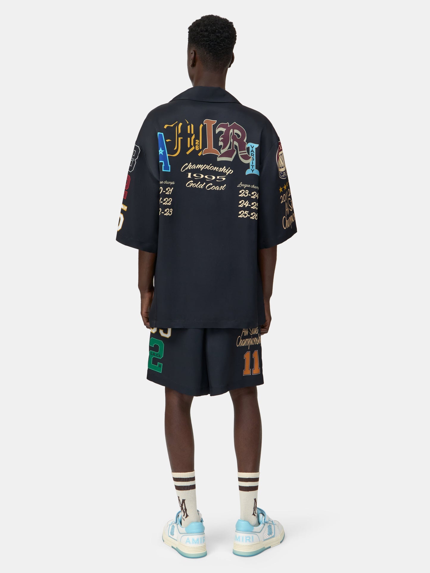 VARSITY PATCH OVERSIZED CAMP SHIRT - Black