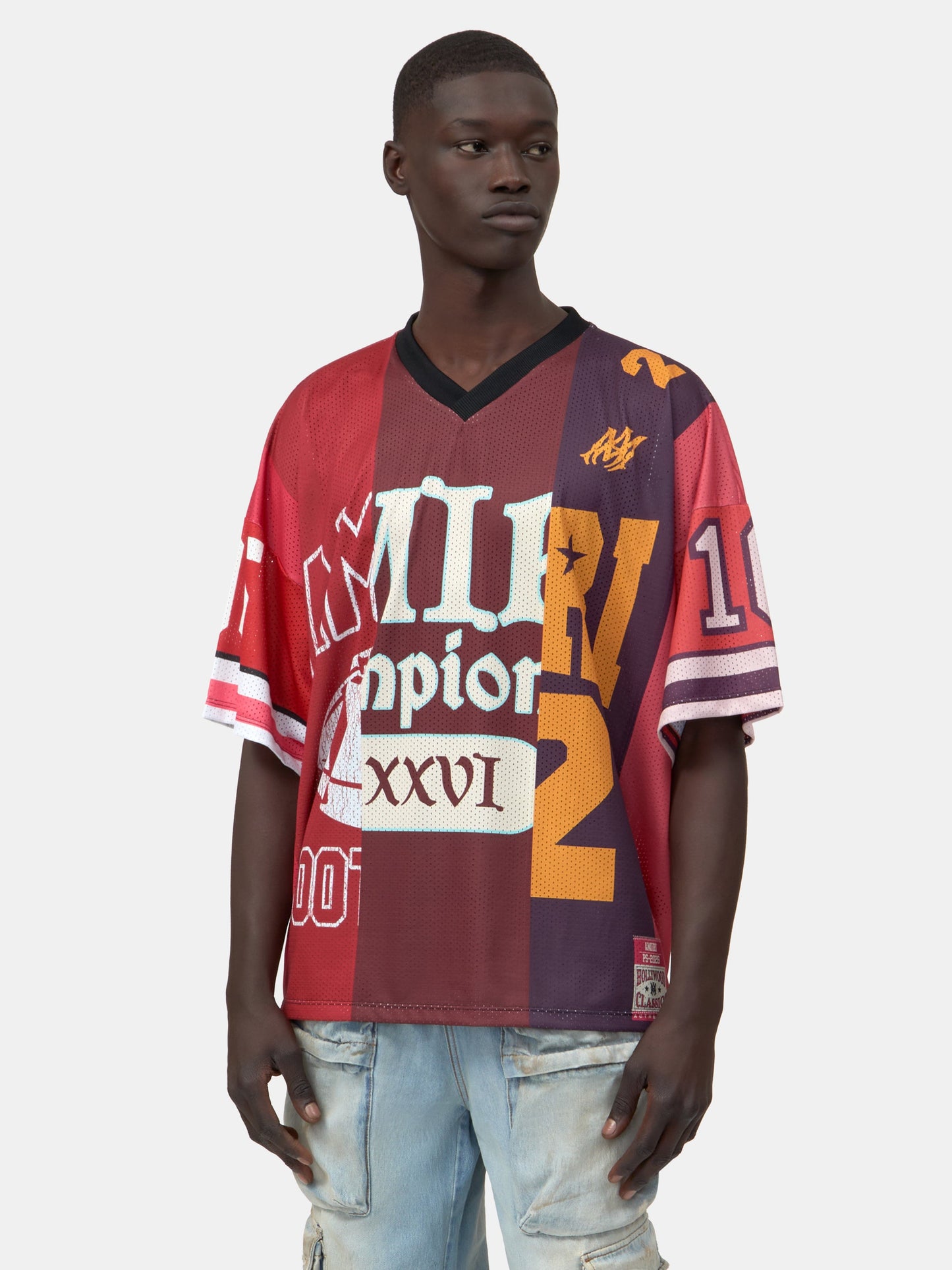 SPLICED OVERSIZED MESH TEE - Red